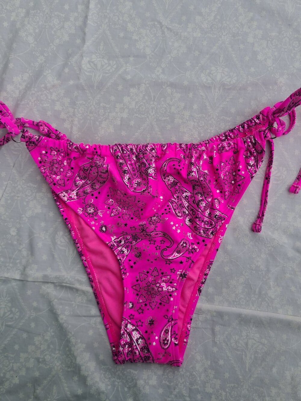 NWT Wild Fable Adjustable Tie Paisley Bikini Bottom - Hot Pink/Black - Size XL